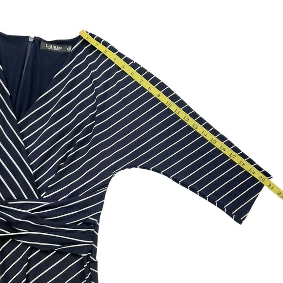 Lauren Ralph Lauren Midi Dress Womens 12 Black Chevron Stripes V-Neck Back Zip - Picture 12 of 12